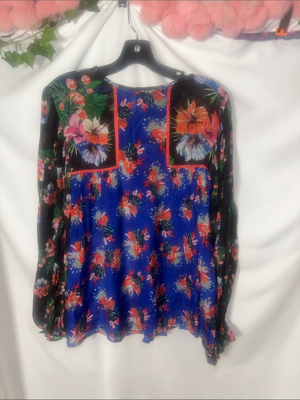 Blank London Boho Floral Long-Sleeve Blouse - Blue